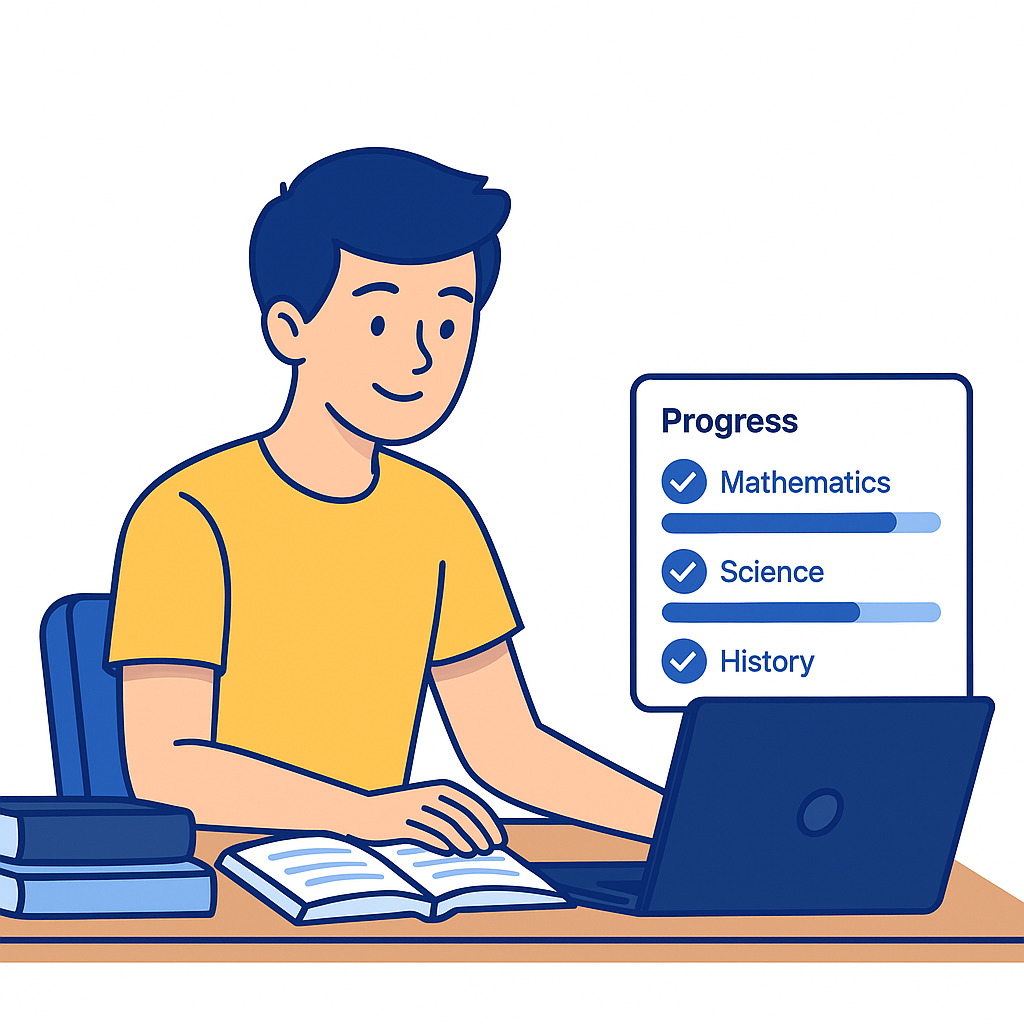 Student studying with a laptop